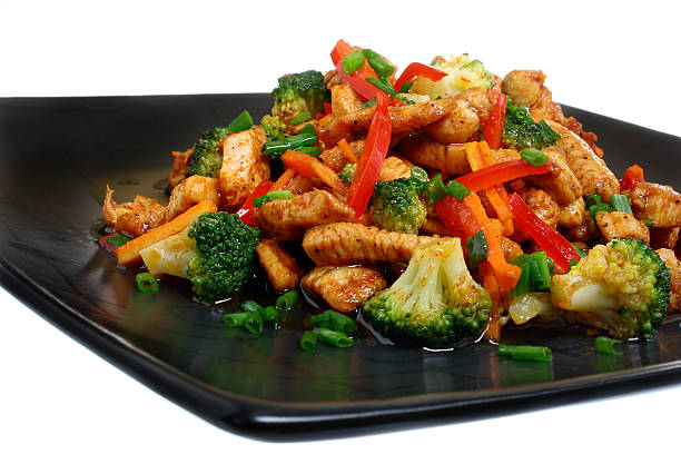 istock Fried chicken with broccoli,carrots and paprika 158772796