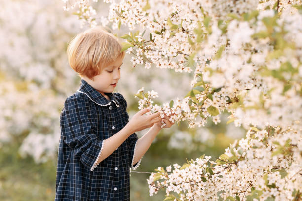 istock Girl in blooming apple orchard 1587747181