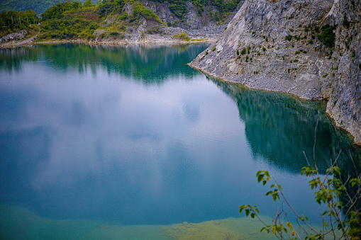 Beautiful rocky mountains and green ponds