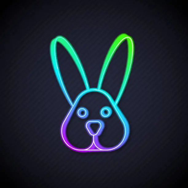 Vector illustration of Glowing neon line Animal cruelty free with rabbit icon isolated Glowing neon line background. Vector