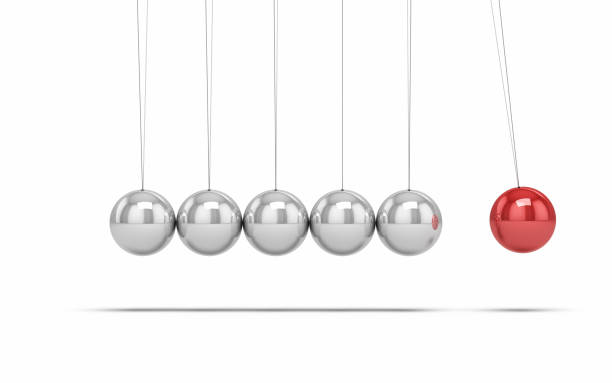 istock Perpetual Motion Machine, Red and Silver Newton spheres, Object + Shadow Clipping Path 1587788697