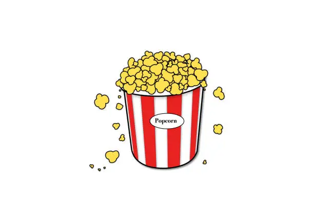 Vector illustration of Tasty pop corn snack for film show freshly filled.