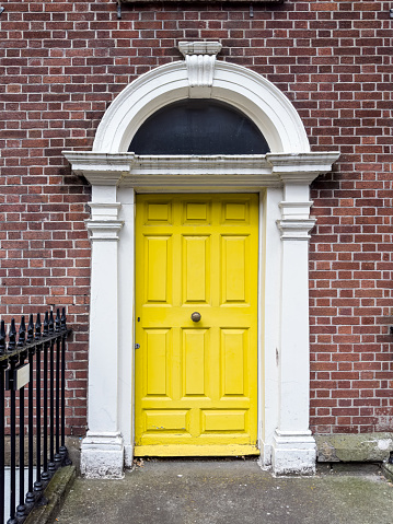 A famous yellow Georgian door in Dublin, Ireland