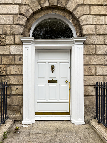 A famous white painted Georgian door in Dublin, Ireland