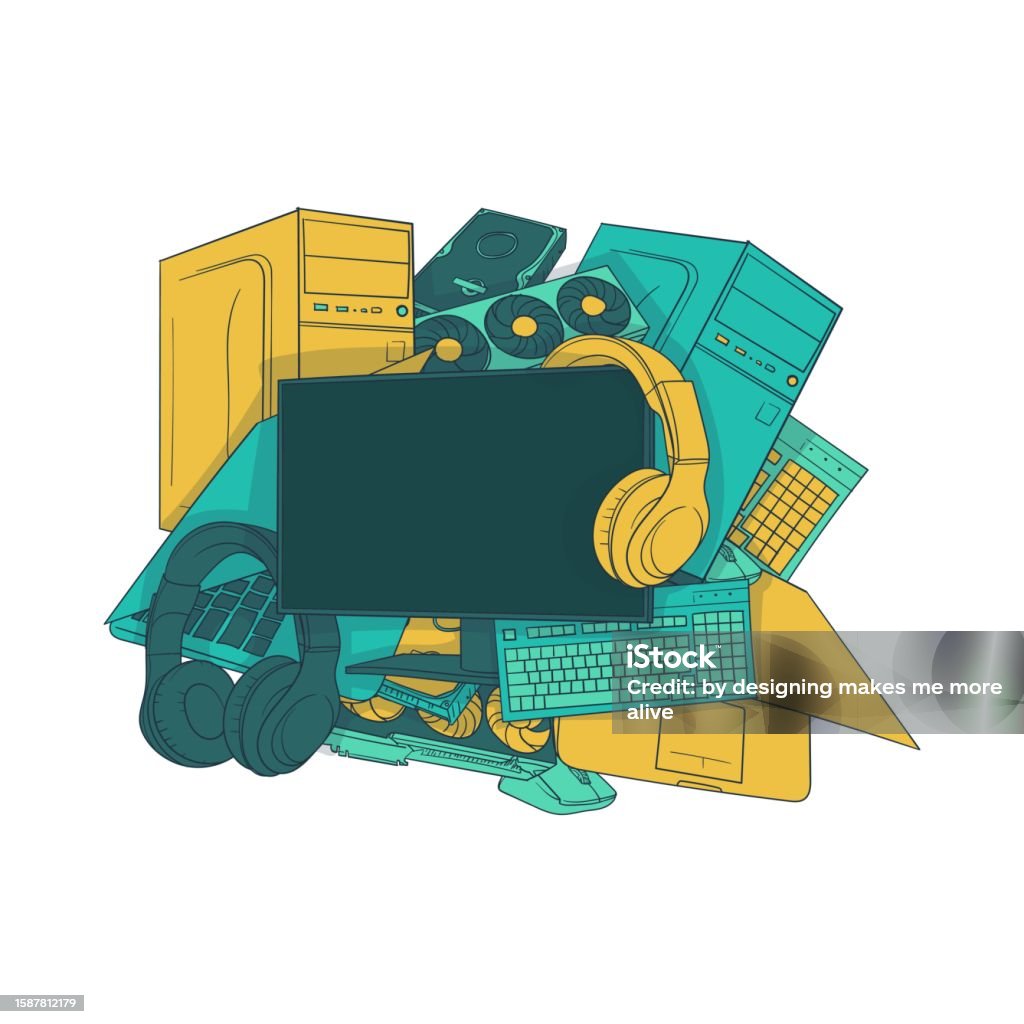 Dooodle Design/computer Doodle Art Of Computer Design In Green And Yellow For Computer Or ...