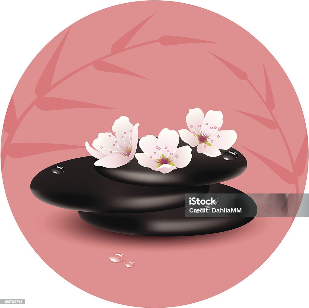 vector zen pietre e fiori di ciliegio - arte vettoriale royalty-free di Acqua