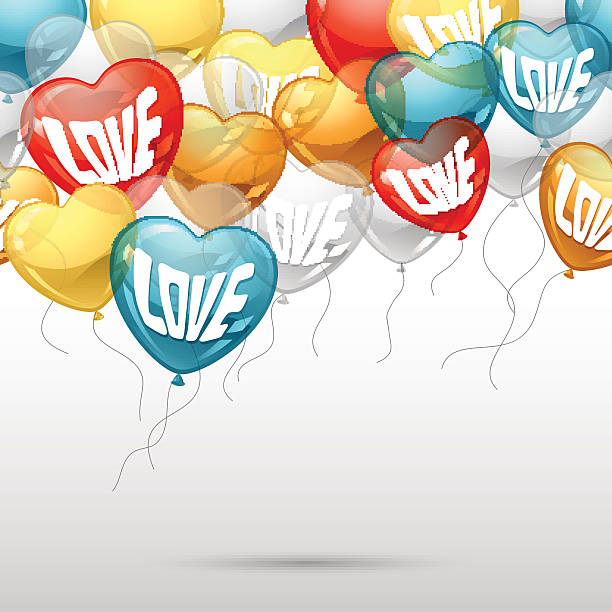 istock Background with flying balloons in the shape of a heart. 158783887