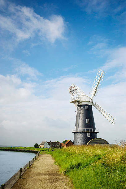 istock Norfolk Broads black and white windmill landscape 158784330