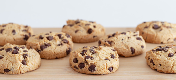 Chocolate-chip cookies on a white background