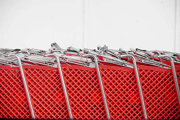 red trolleys or shopping carts background