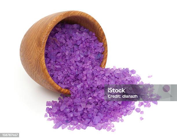 Lavender Sea Salt In A Wooden Bowl Stock Photo - Download Image Now - Beauty Product, Beauty Spa, Beauty Treatment