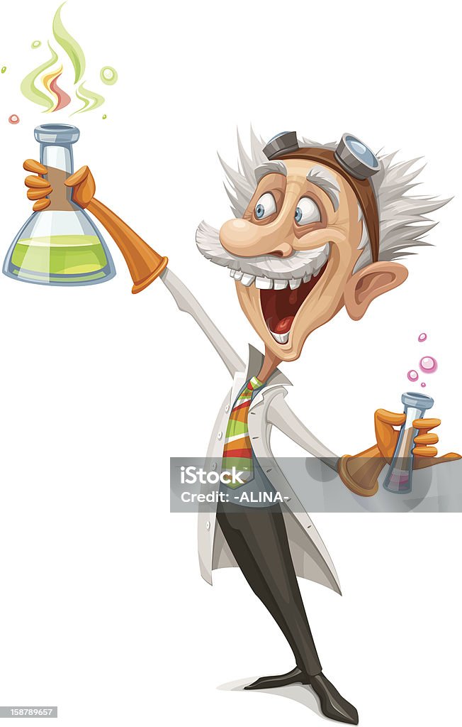 Mad Scientist Mad Scientist Making a Discovery - Vector Illustration. Scientist stock vector