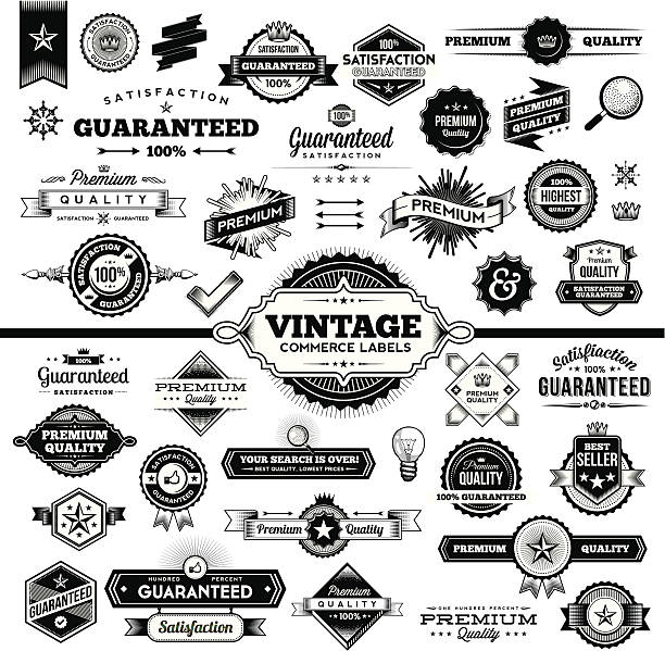 vintage etiketten-satz handel - vintage label stock-grafiken, -clipart, -cartoons und -symbole