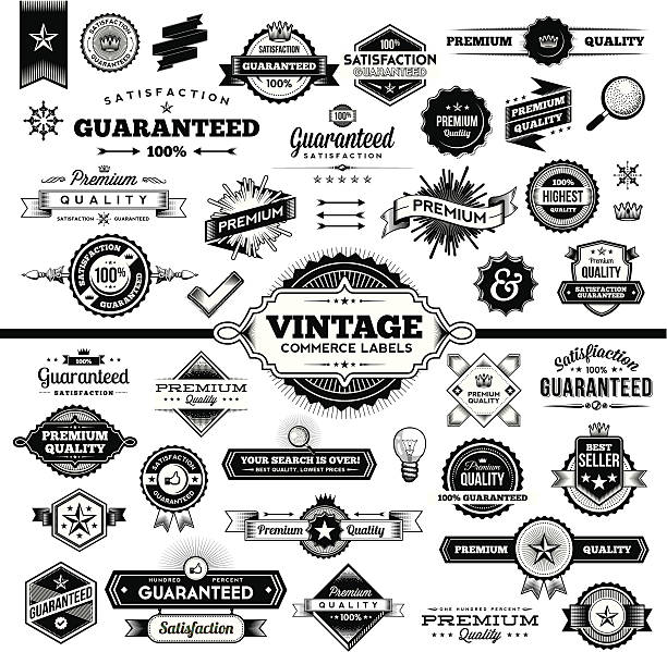 illustrazioni stock, clip art, cartoni animati e icone di tendenza di commercio etichette d'epoca-set completo - retro revival label sign old fashioned