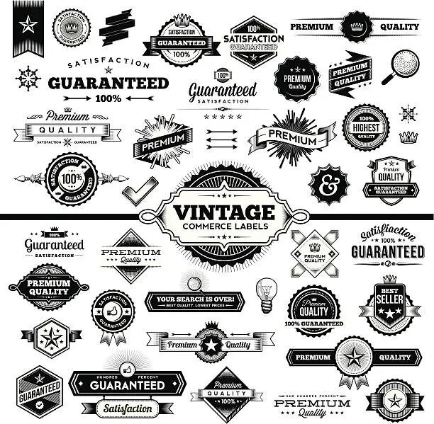 Vector illustration of Vintage Commerce Labels - Complete Set