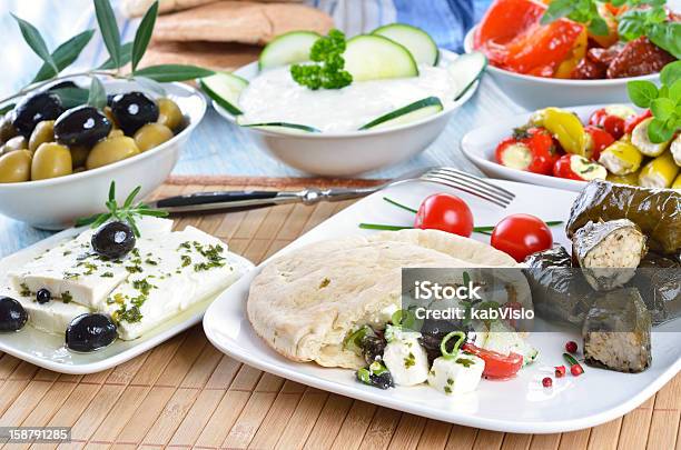 Greek Appetizers Stock Photo - Download Image Now - Antipasto, Appetizer, Black Olive