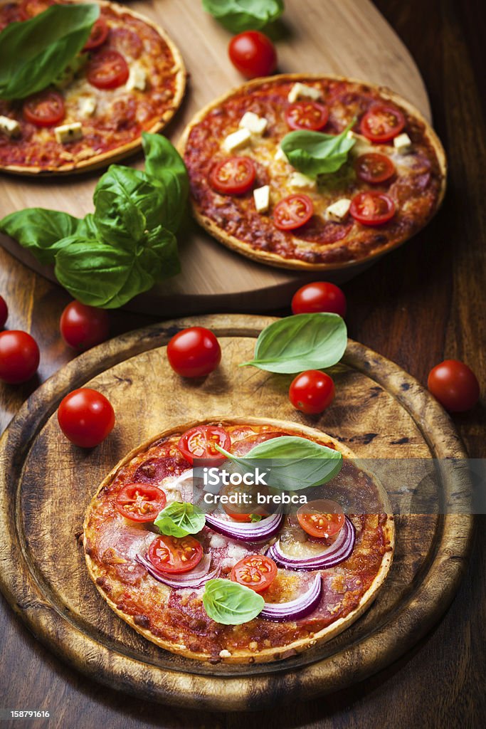 Pizza Traditional Pizza with salami and cheese Baked Stock Photo