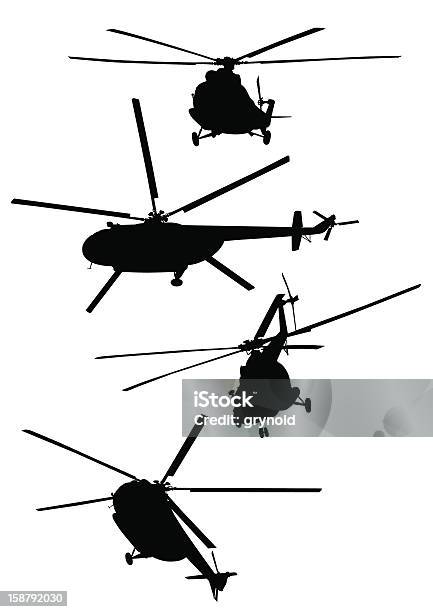 Vetores de Helicóptero e mais imagens de Helicóptero - Helicóptero, Silhueta, Ilustração e Pintura