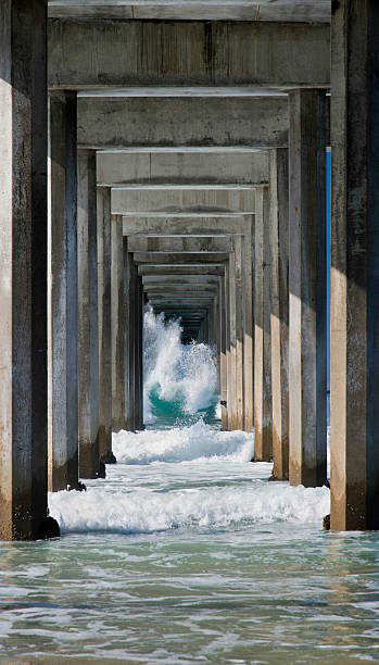 Breaking Wave Under La Jolla's Scripps Pier stock photo
