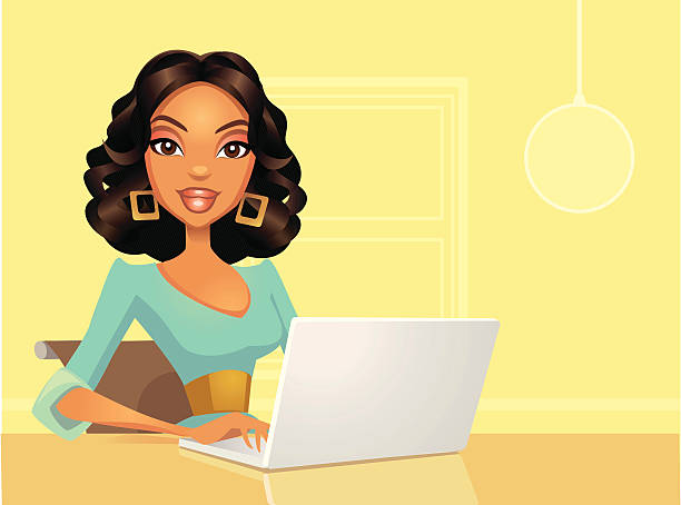 ilustrações, clipart, desenhos animados e ícones de afro-americana mulher com laptop - sex symbol female women cartoon