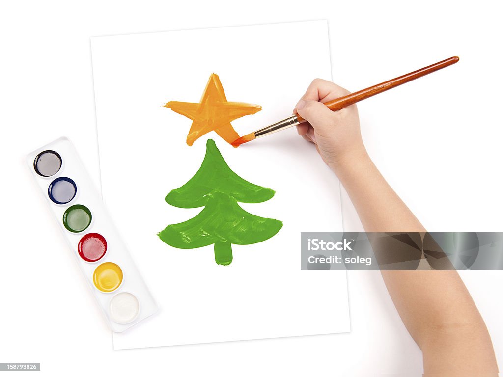 Bambino disegnare una Abete - Foto stock royalty-free di Bambino