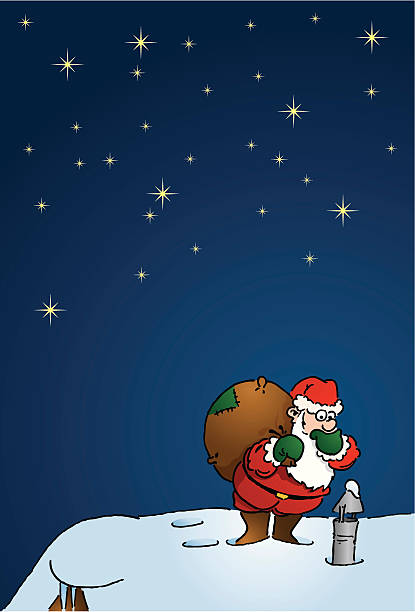 Santa on the roof vector art illustration