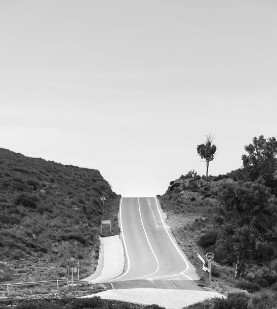 istock Lonely road with traffic sign in Spain 1587941789