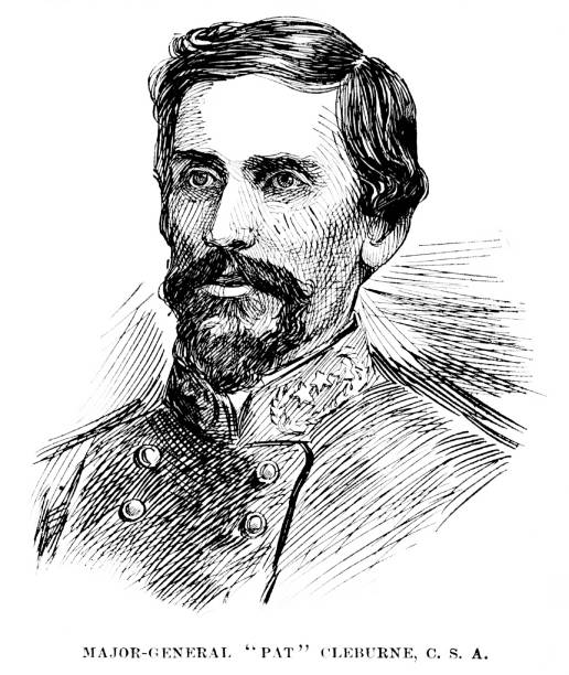 ilustrações, clipart, desenhos animados e ícones de retrato do major-general confederado patrick ronayne cleburne, história da guerra civil americana do século 19 - civil war general engraving men