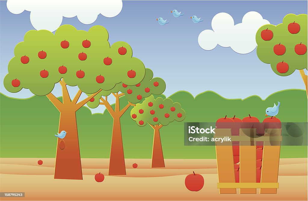 사과나무 농장 - 로열티 프리 사과나무 과수원 벡터 아트