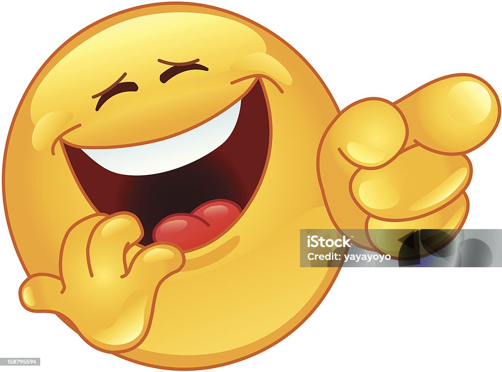 Laughing and pointing emoticon Laughing stock vector