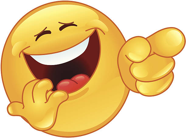 Laughing and pointing emoticon vector art illustration