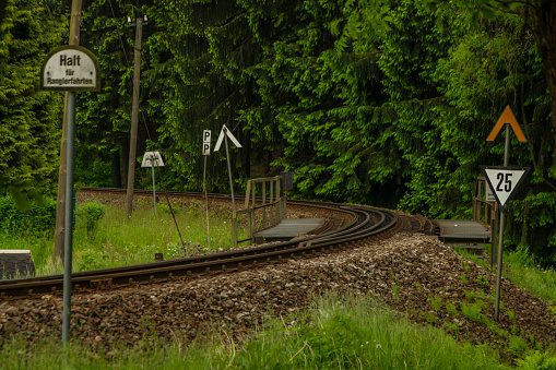 Railway tracks in summer cloudy fresh day near Neudorf in Germany