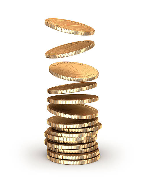 istock Gold coins falling in pile. Isolated on white 158797217