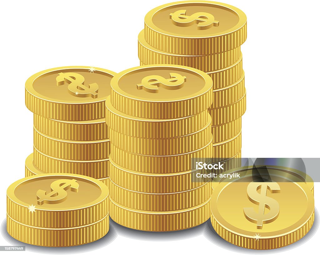 Golden Dollar Coins Vector illustration of a symbolic dollar coins in golden colour. Coin stock vector