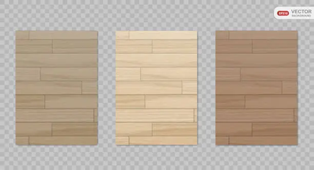 Vector illustration of Realistic vector wood texture backgrounds set. Top view wooden table or floor. Brown pine texture with stripes. Vector EPS10