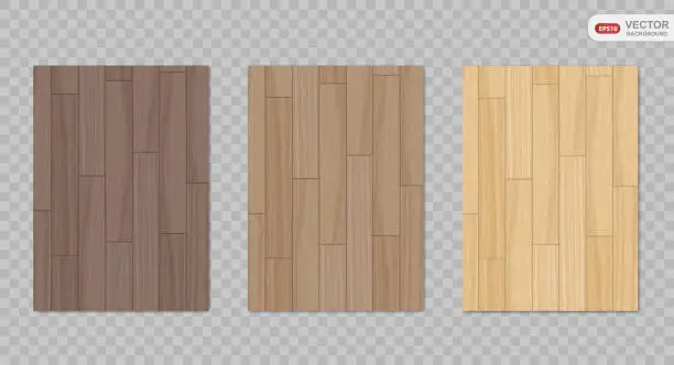 Vector illustration of Realistic vector wood texture backgrounds set. Top view wooden table or floor. Brown pine texture with stripes. Vector EPS10