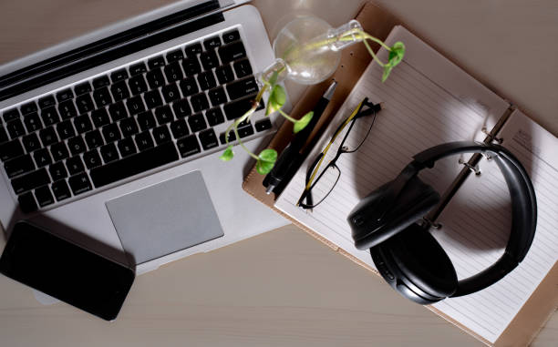 istock Top view of office Workplace 1587987176