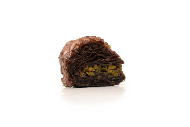 Turkish chocolate baklava isolated on white background.