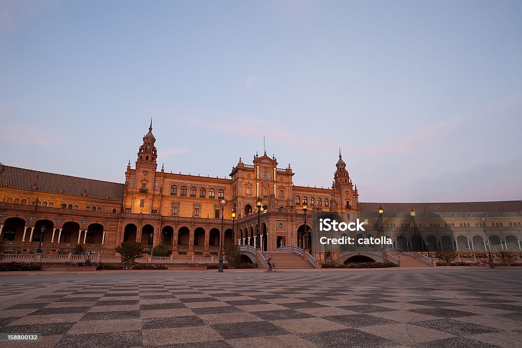 Plaza de España in Sevilla - Lizenzfrei Abenddämmerung Stock-Foto