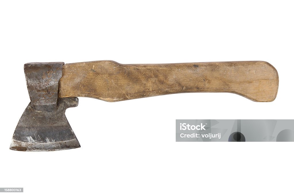 old axe on a white background At The Edge Of Stock Photo