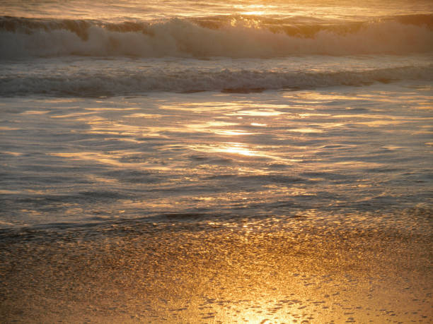 istock Sunset Reflections on the Waves and Sand 1588019024