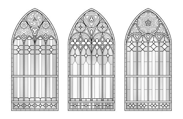 христианские средневековые арки. - gothic style castle church arch stock illustrations