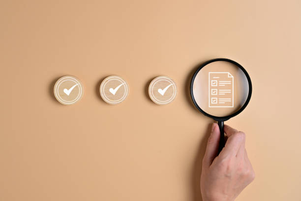 istock Checklist icons and magnifying glass for digital business document management and checking system, Online documentation database, Document folder, Online approve paperless and quality assurance 1588048385