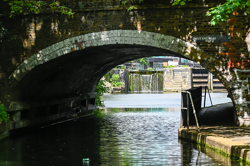 London, UK, 23 May 2023: Regent's Canal at Mile End Lock, Mile End, London, UK