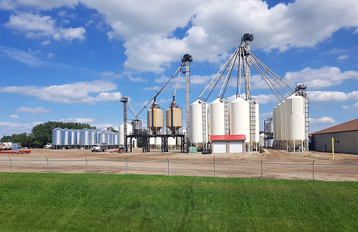 Agricultural Storage Bins Full Of Grain Ready For Transporting