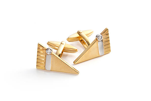 istock Gold cufflinks with diamaonds and whitegold stripe 158807843