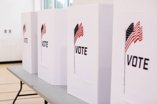 istock Privacy partitions ready for voters to arrive for early election 1588098321