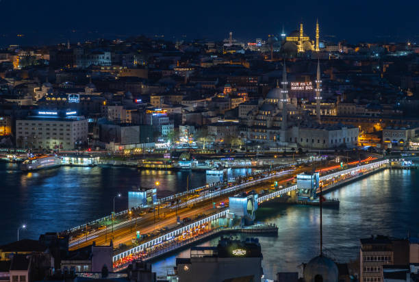 istock Galata Bridge and New Mosque at Night 1588102188