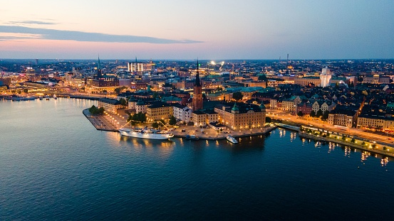 Aerial view of Stockholm, Sweden during a beautiful summer evening