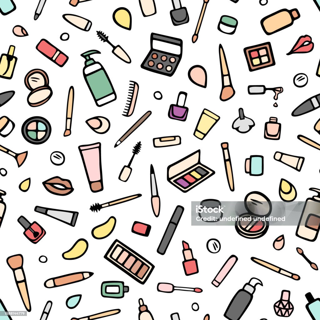 Makeup Pattern Vector Vector Seamless Colorful Pattern With Makeup Beauty Elements Hand Drawn ...